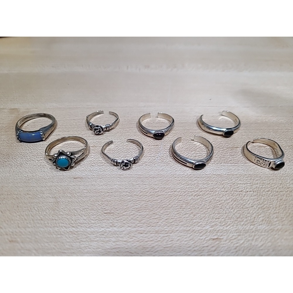 Vintage Sterling Silver Ring Lot 8pc Boma 925 Turquoise Onyx Adjustable Toe Ring